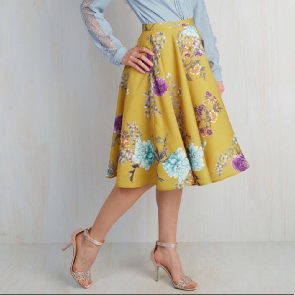 Modcloth Fervour Ikebana Circle Skirt Mustard